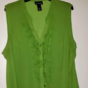 Green Sleeveless Ruffle Shirt